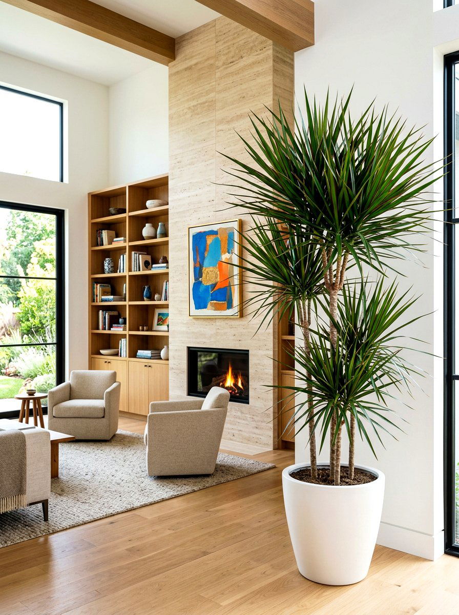 Dracaena Marginata Floor Display - 30 corner plant living room ideas