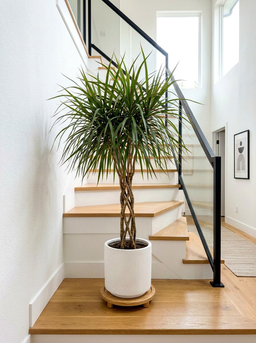 Dracaena Marginata Pot - 30 staircase plant corner ideas