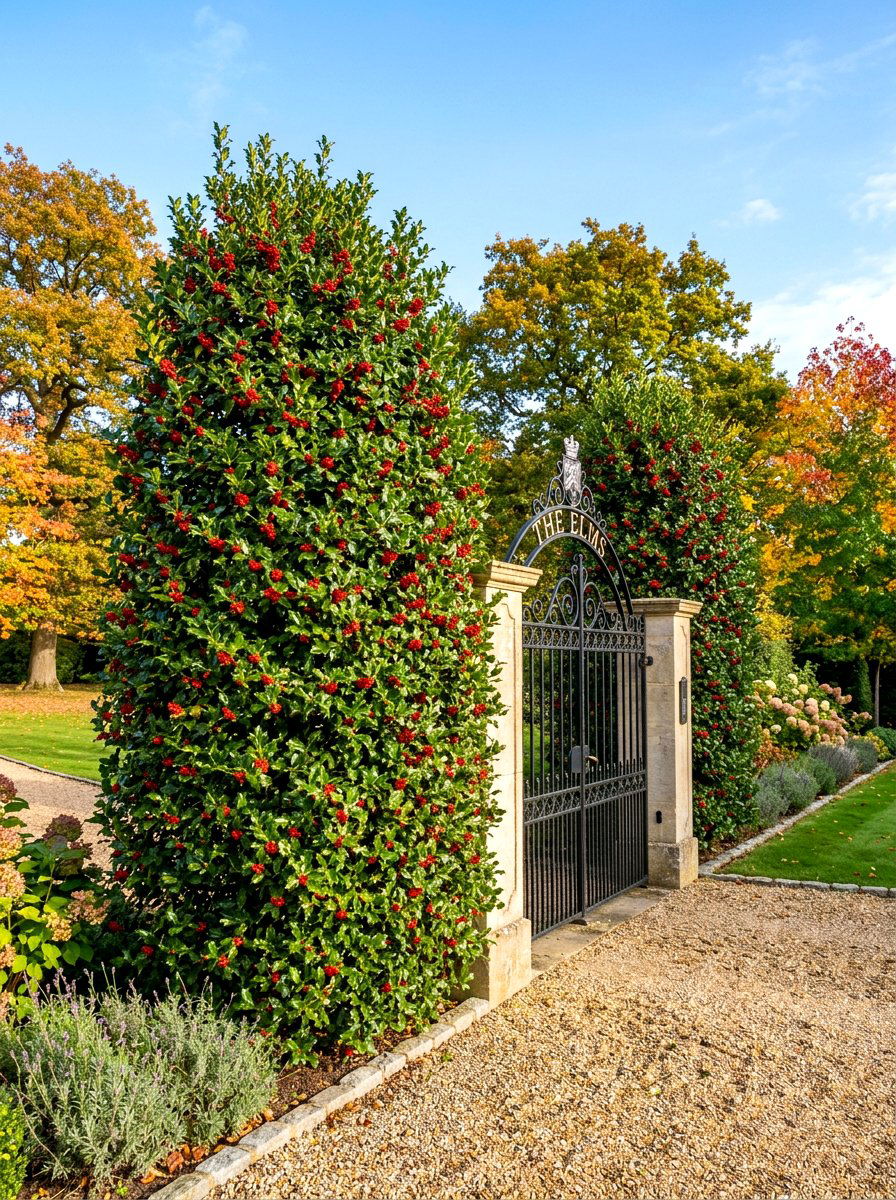 Dragon Lady Holly screen - 30 evergreen privacy border ideas