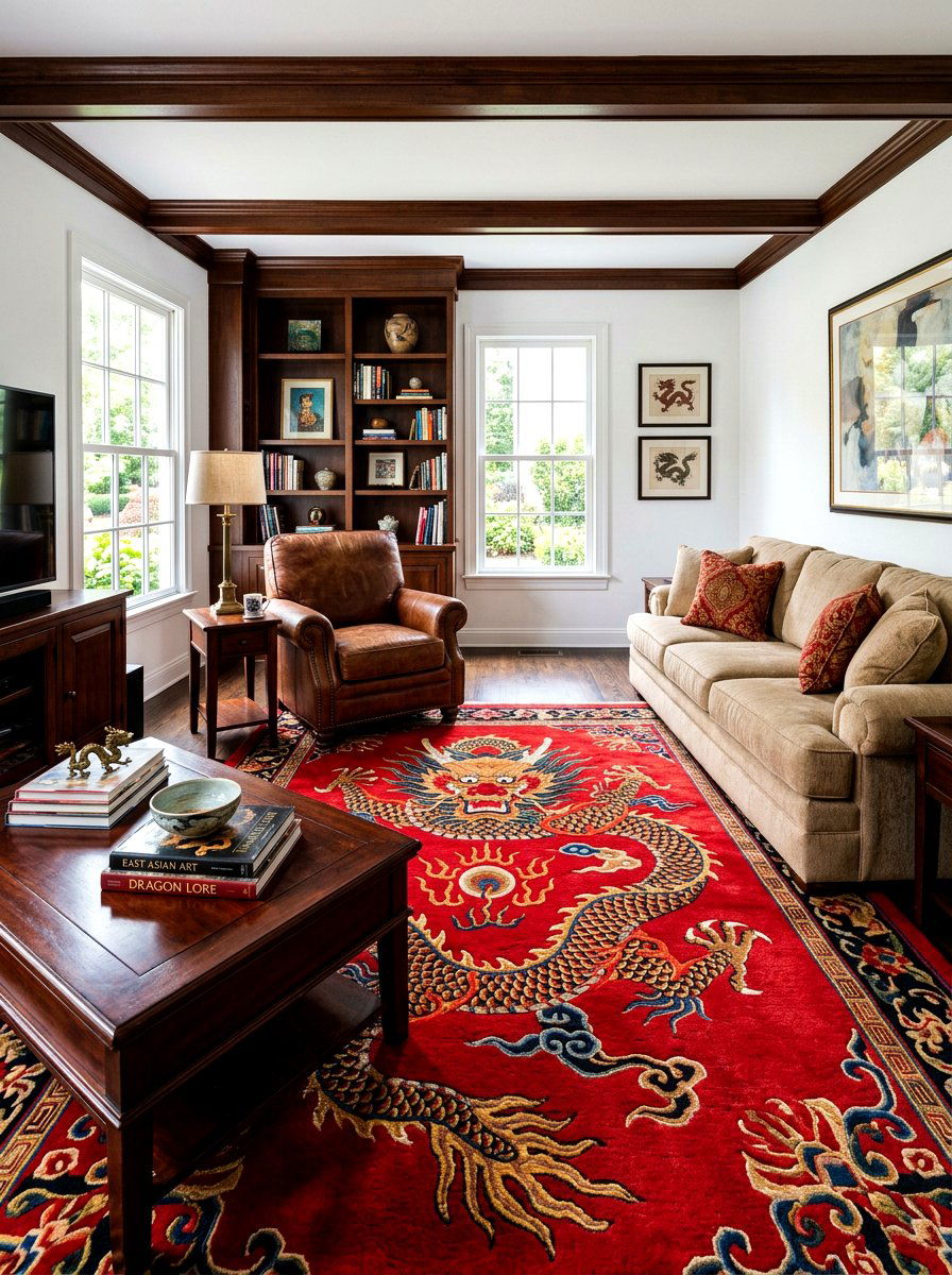 Dragon area rugs - 30 chinoiserie decor ideas