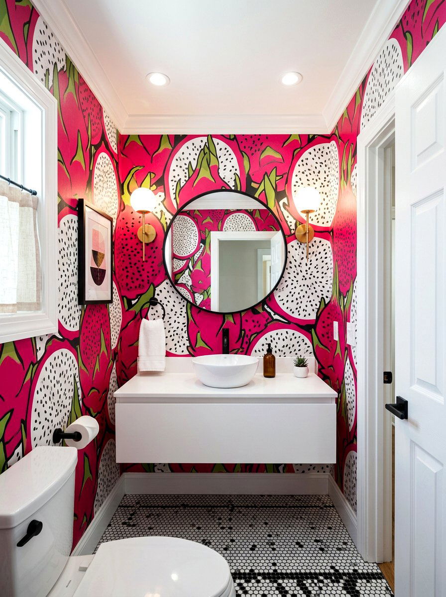 Dragonfruit Wallpaper - 30 fruit wallpaper powder room ideas