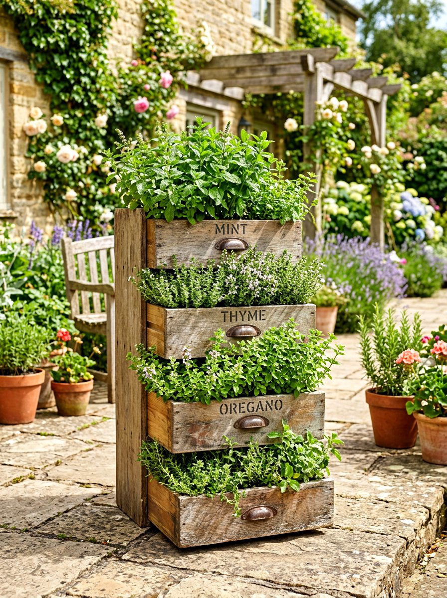 Drawer Herb Garden - 30 repurposed garden decor ideas
