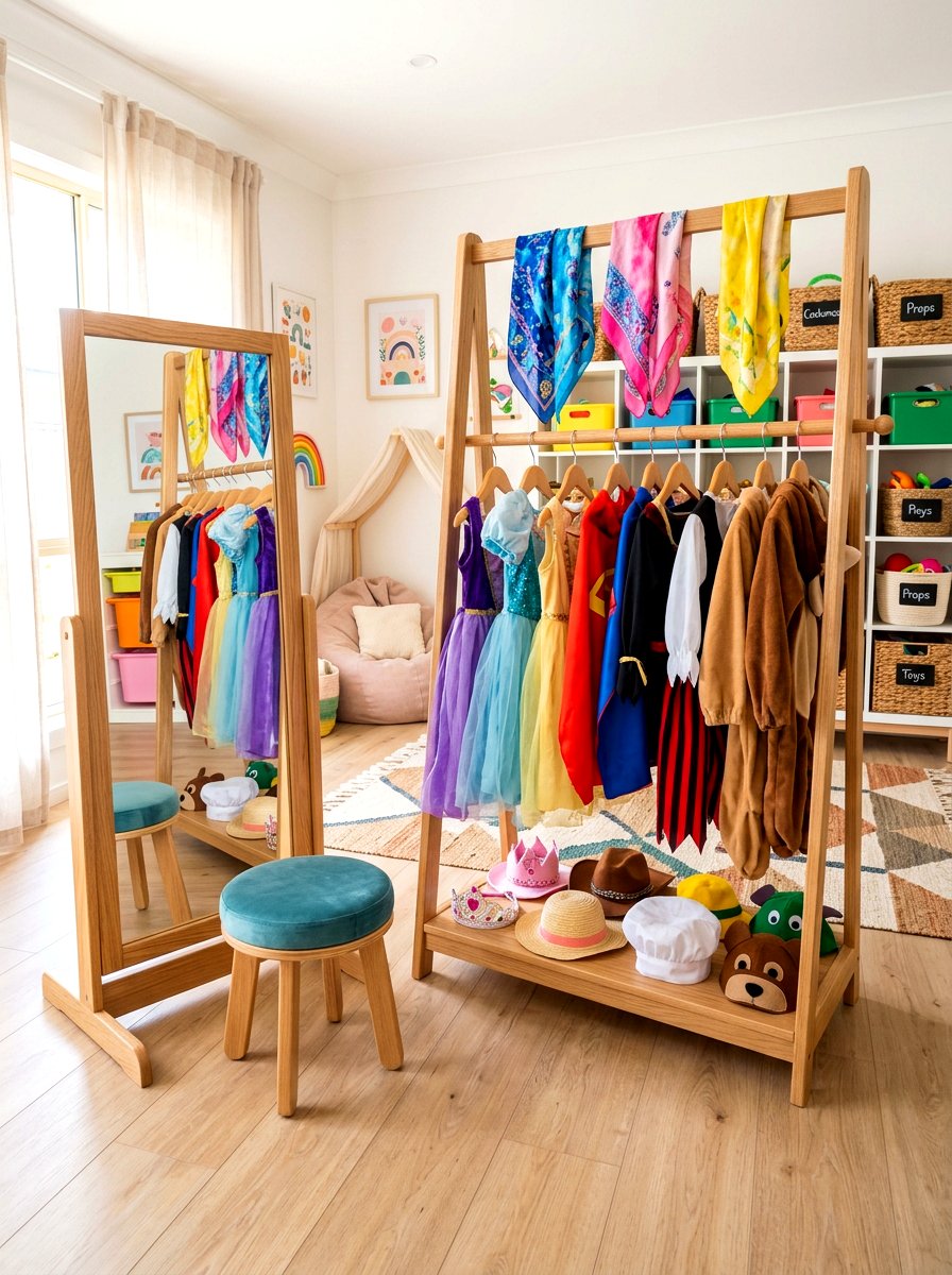 Dress Up Rack With Full Length Mirror - 30 Montessori playroom ideas