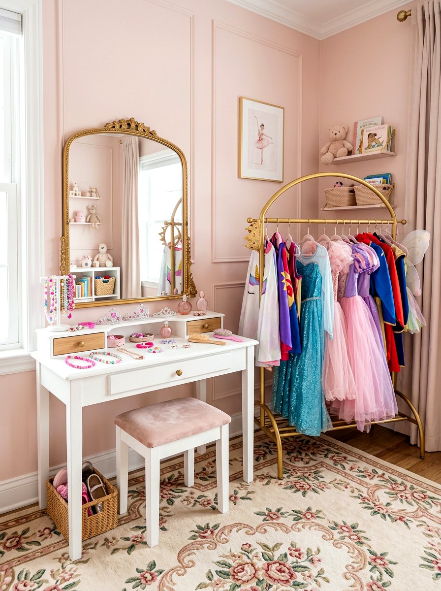 Dress Up Vanity And Rack - 30 imaginative play corner ideas