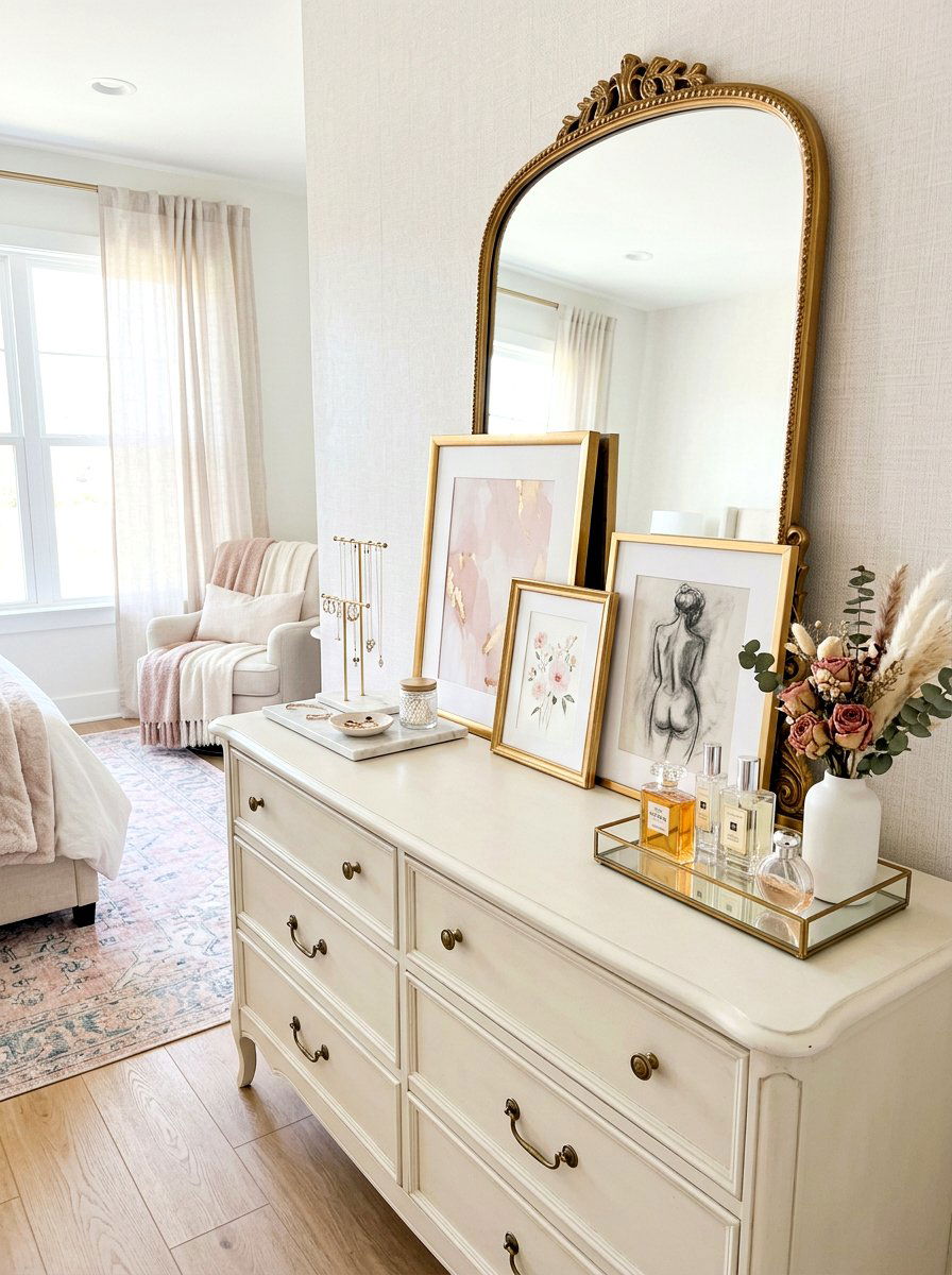 Dresser Art Display - 30 leaning art wall ideas