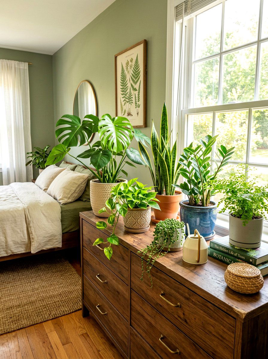 Dresser with indoor plants - 30 bedroom dresser styling ideas