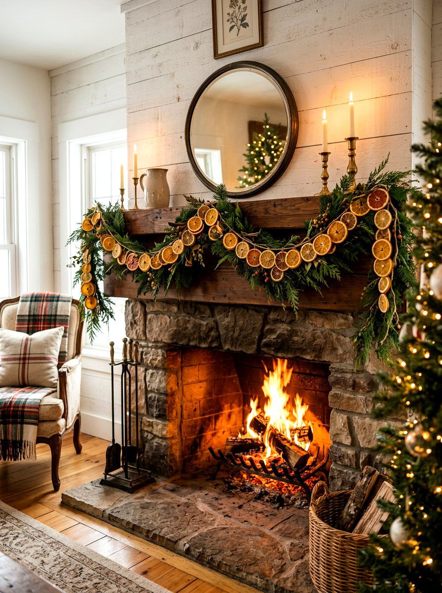 Dried Citrus Mantel - 30 winter mantel decor ideas