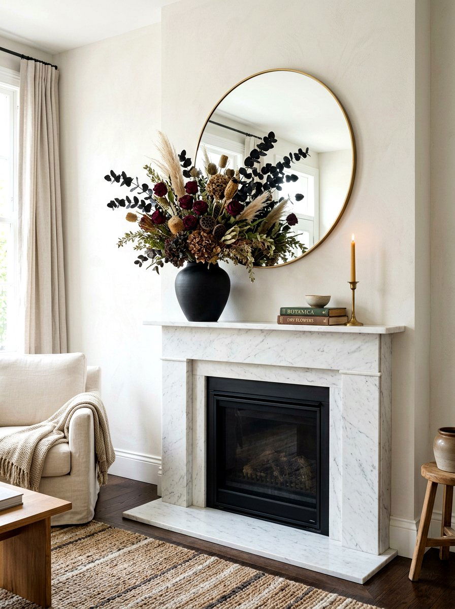 Dried Floral Arrangement - 30 Halloween mantel decor ideas