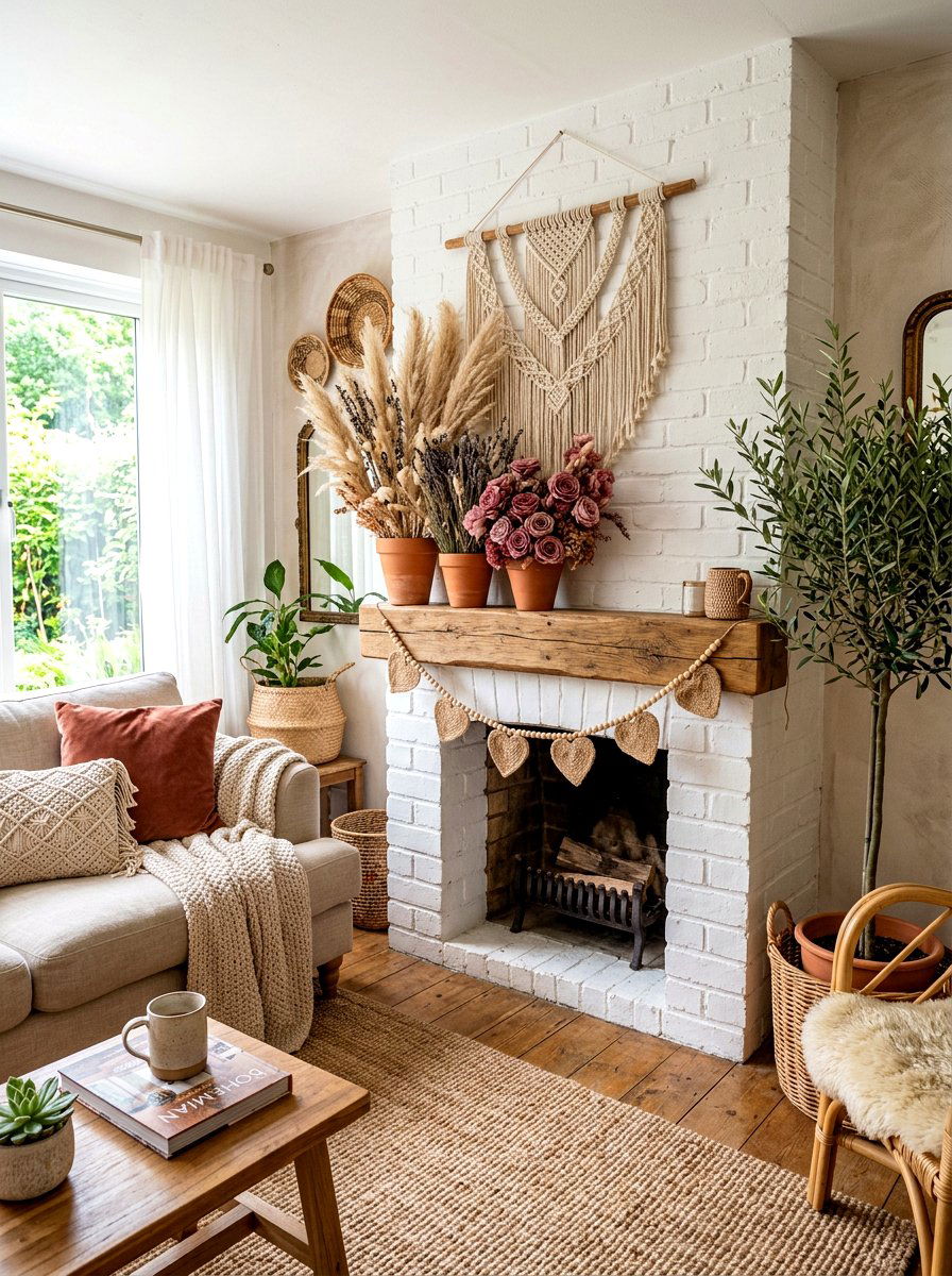 Dried Floral Botanical Valentine Mantel - 30 Valentine mantel ideas