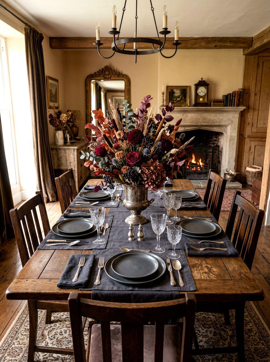 Dried Floral Bouquet Burgundy - 30 moody berry tablescape ideas
