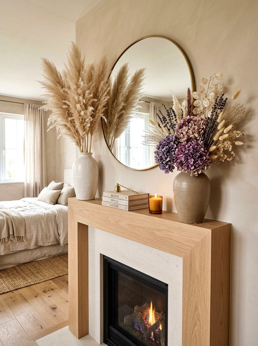 Dried Floral Mantel - 30 winter mantel decor ideas