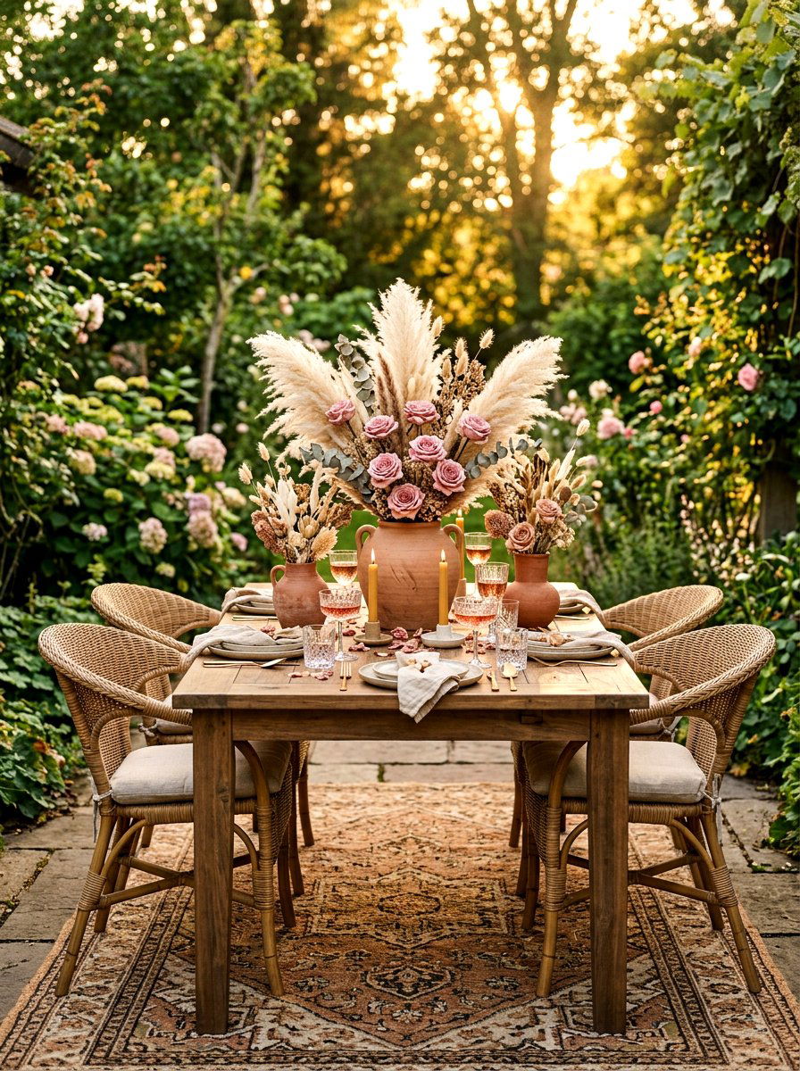 Dried Floral Table Arrangement - 30 Galentine table decor ideas