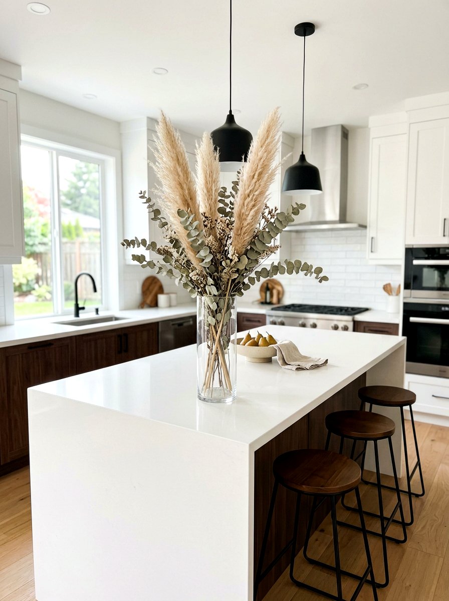 Dried Floral Vase Arrangement - 30 layered kitchen decor ideas