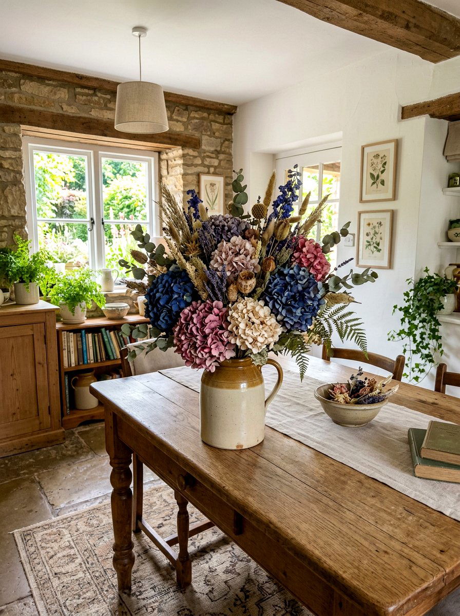 Dried Flower Arrangements - 30 English country living room ideas