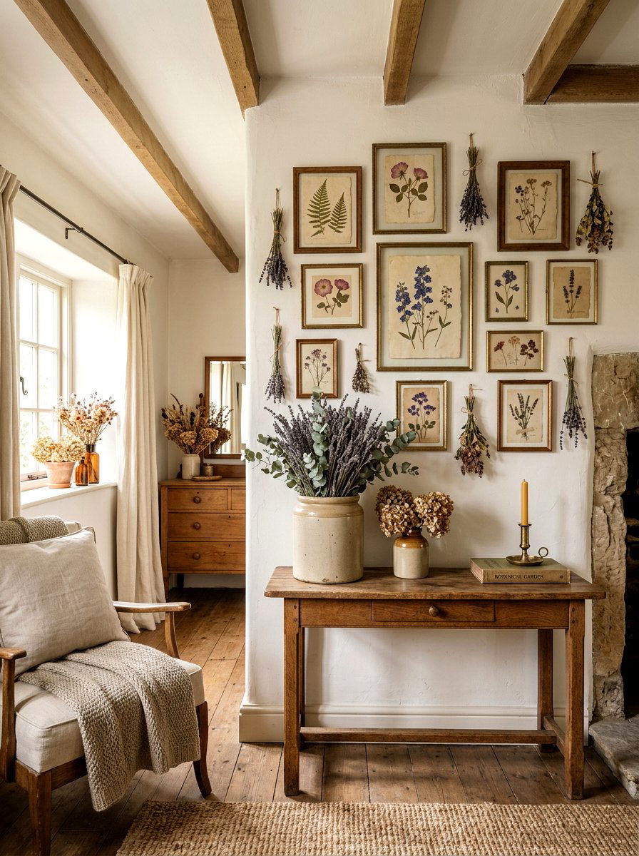 Dried Flower Art - 30 cottage living room decor ideas
