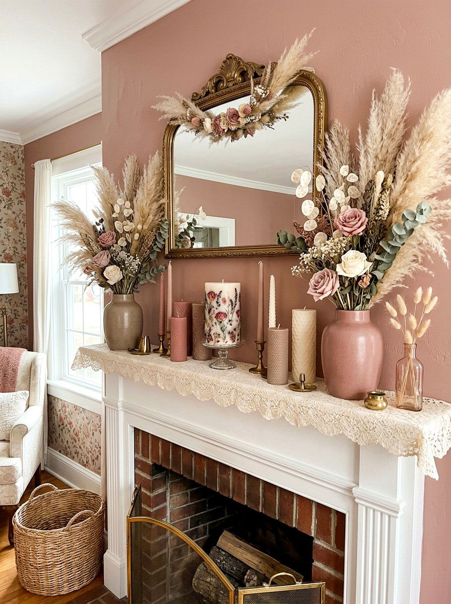 Dried Flower Candle - 30 mantel candle styling ideas