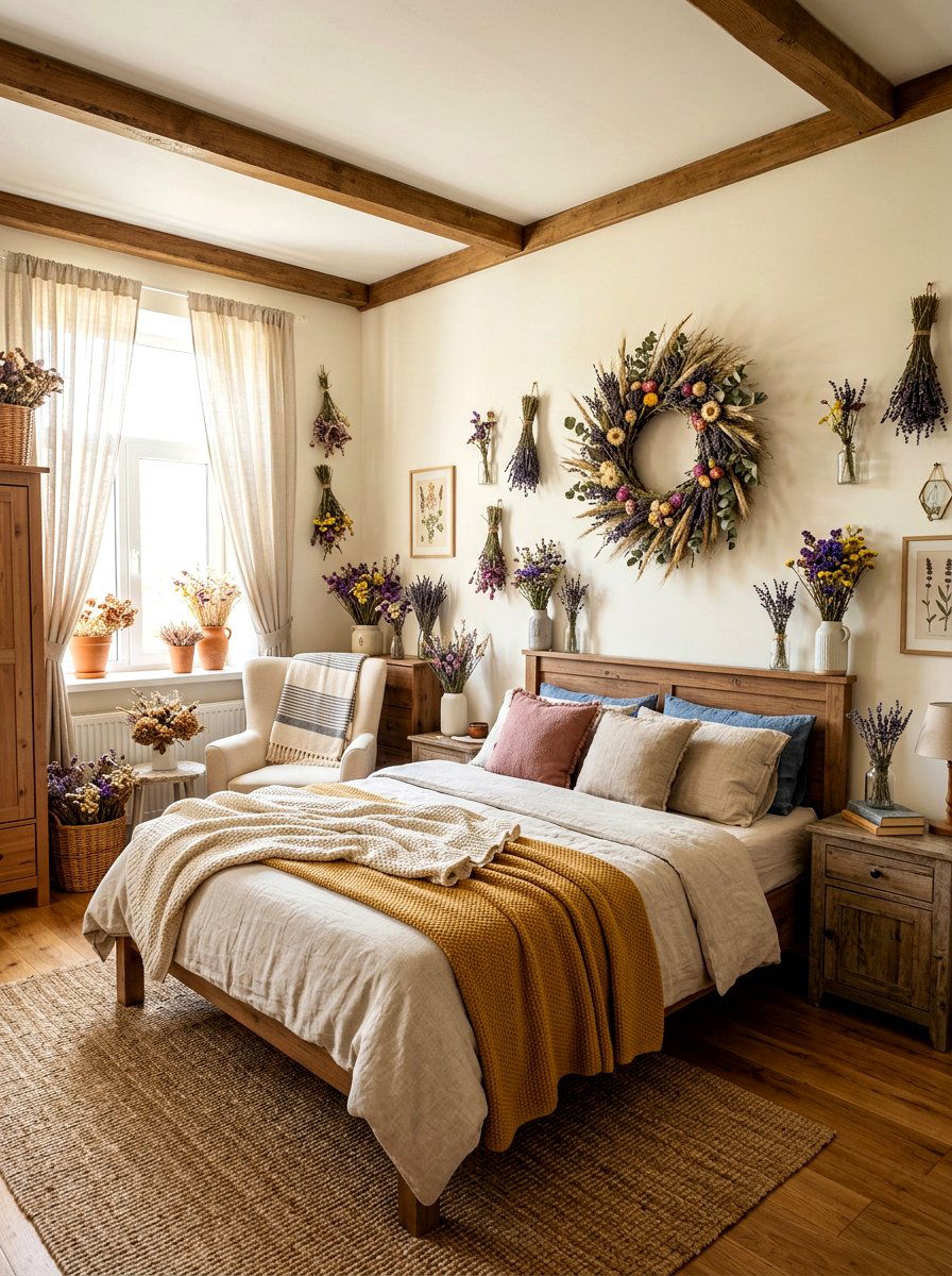 Dried Flower Decor - 30 cottage romantic bedroom ideas
