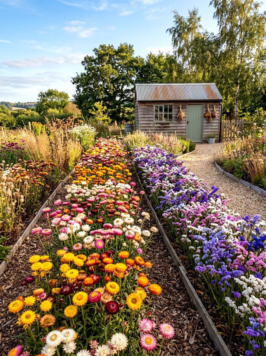 Dried Flower Garden - 30 backyard cutting garden ideas