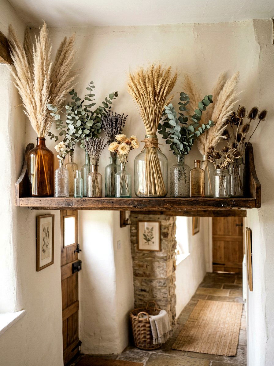 Dried Flower Shelf - 30 seasonal shelf decor ideas