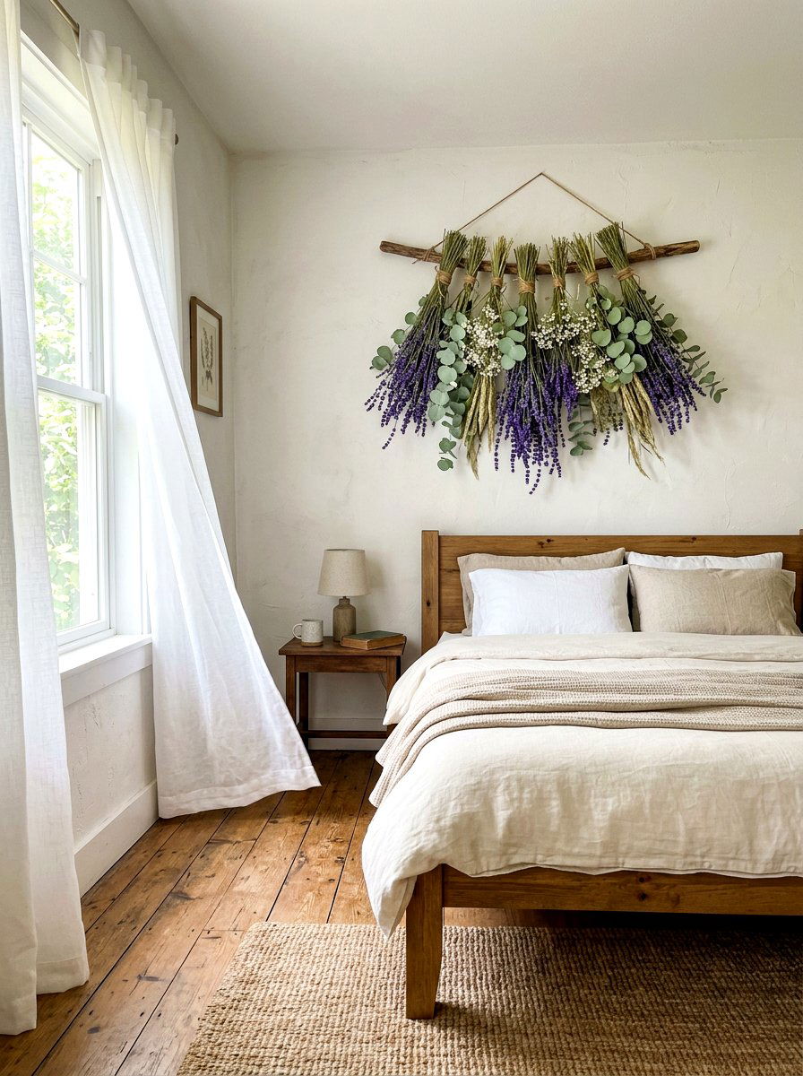 Dried Flower Wall Hanging - 30 cottagecore bedroom ideas