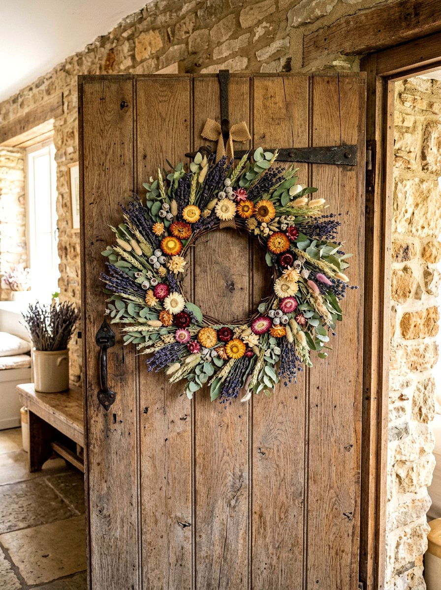 Dried Flower Wreath - 30 floral doorway ideas