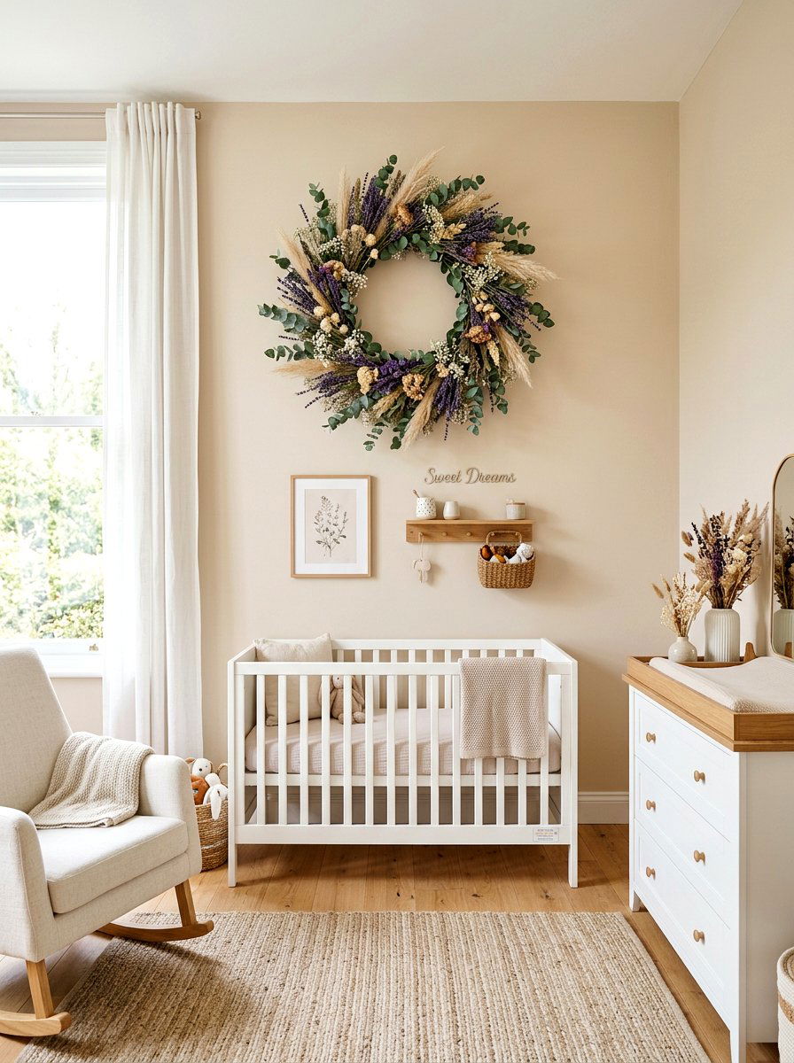 Dried Flower Wreath - 30 soft heirloom nursery ideas