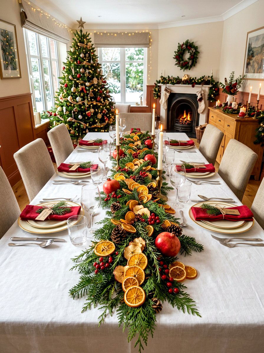 Dried Fruit Garland Holiday Table - 30 fruit market tablescape ideas
