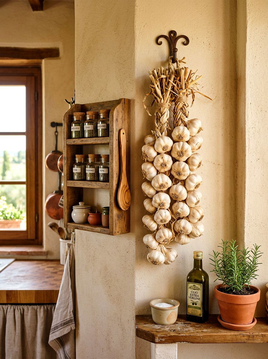 Dried Garlic Braid Wall Hanging - 30 tomato girl summer kitchen ideas