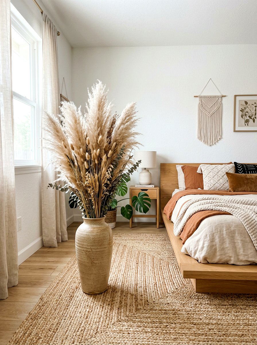 Dried Grass Bouquet - 30 bedroom plant decor ideas