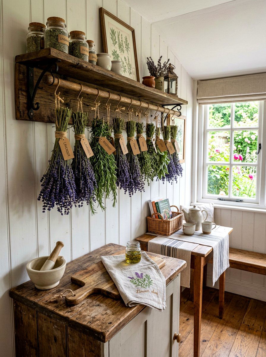Dried Herb Hanging Shelf - 30 French cottage kitchen shelf ideas