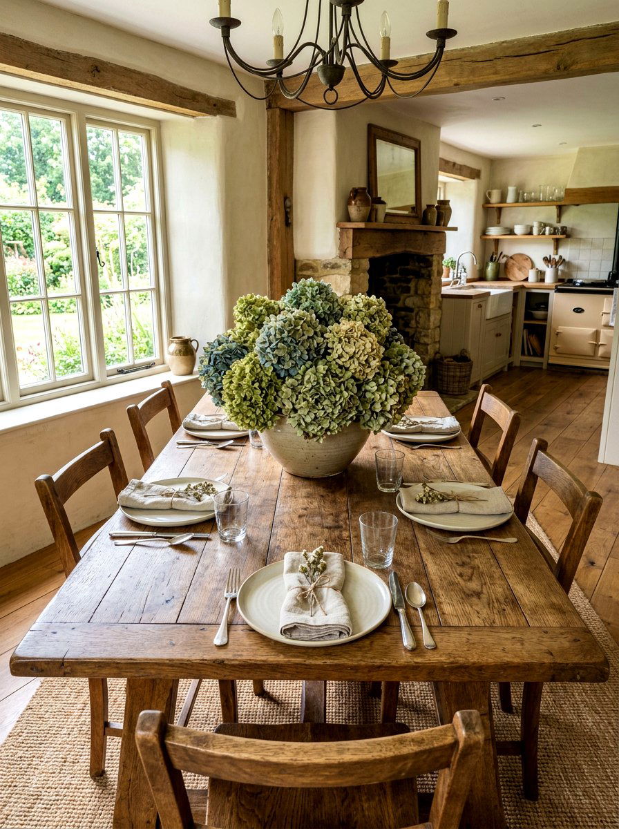 Dried Hydrangea Centerpiece - 30 dried flower decor ideas