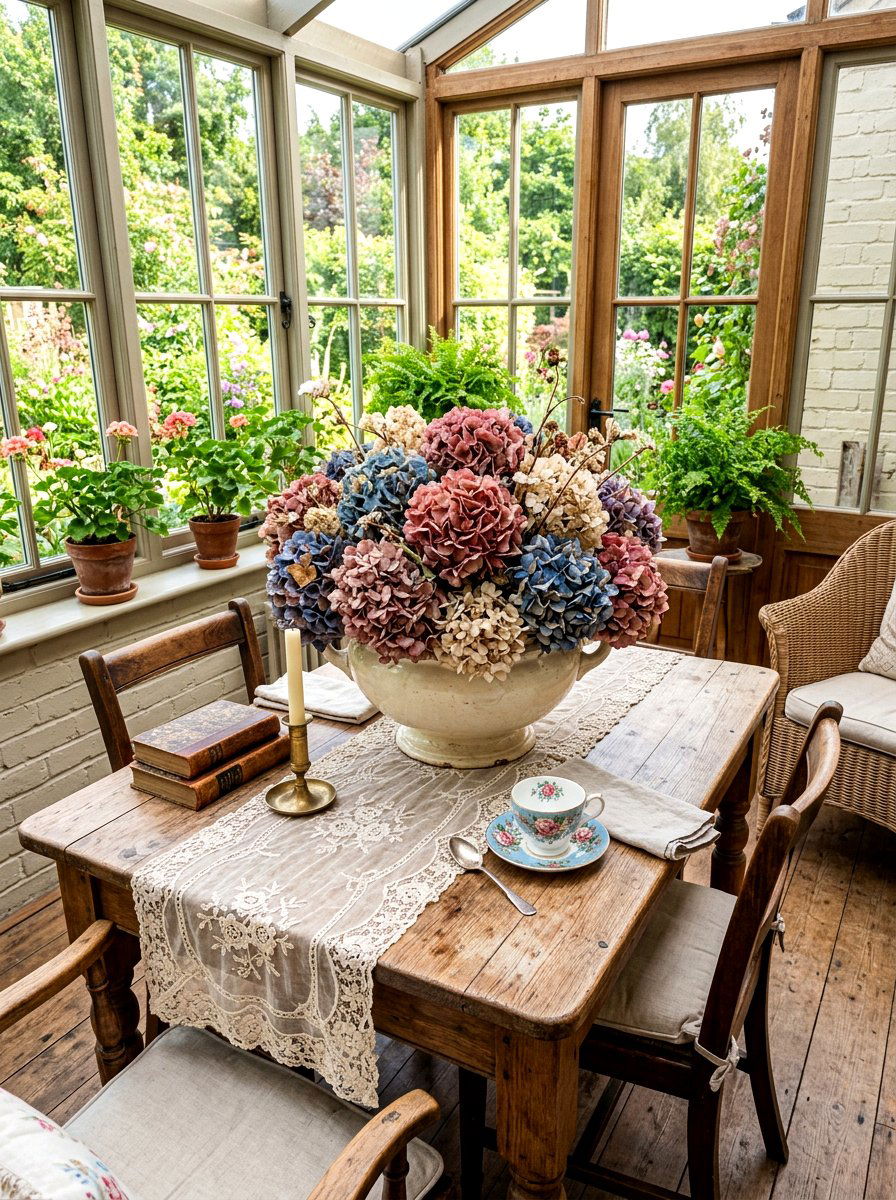 Dried Hydrangea - 30 autumn centerpiece bowl ideas