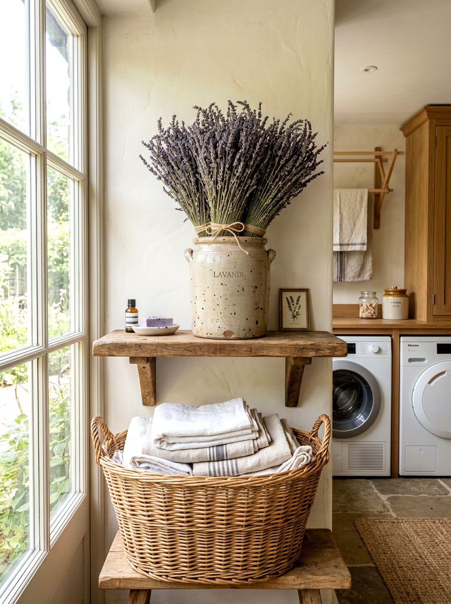 Dried Lavender In Farmhouse Crock - 30 spring flower arrangement ideas