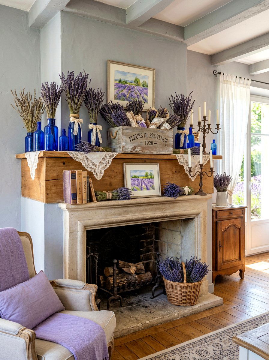Dried Lavender Spring Mantel - 30 spring mantel styling ideas