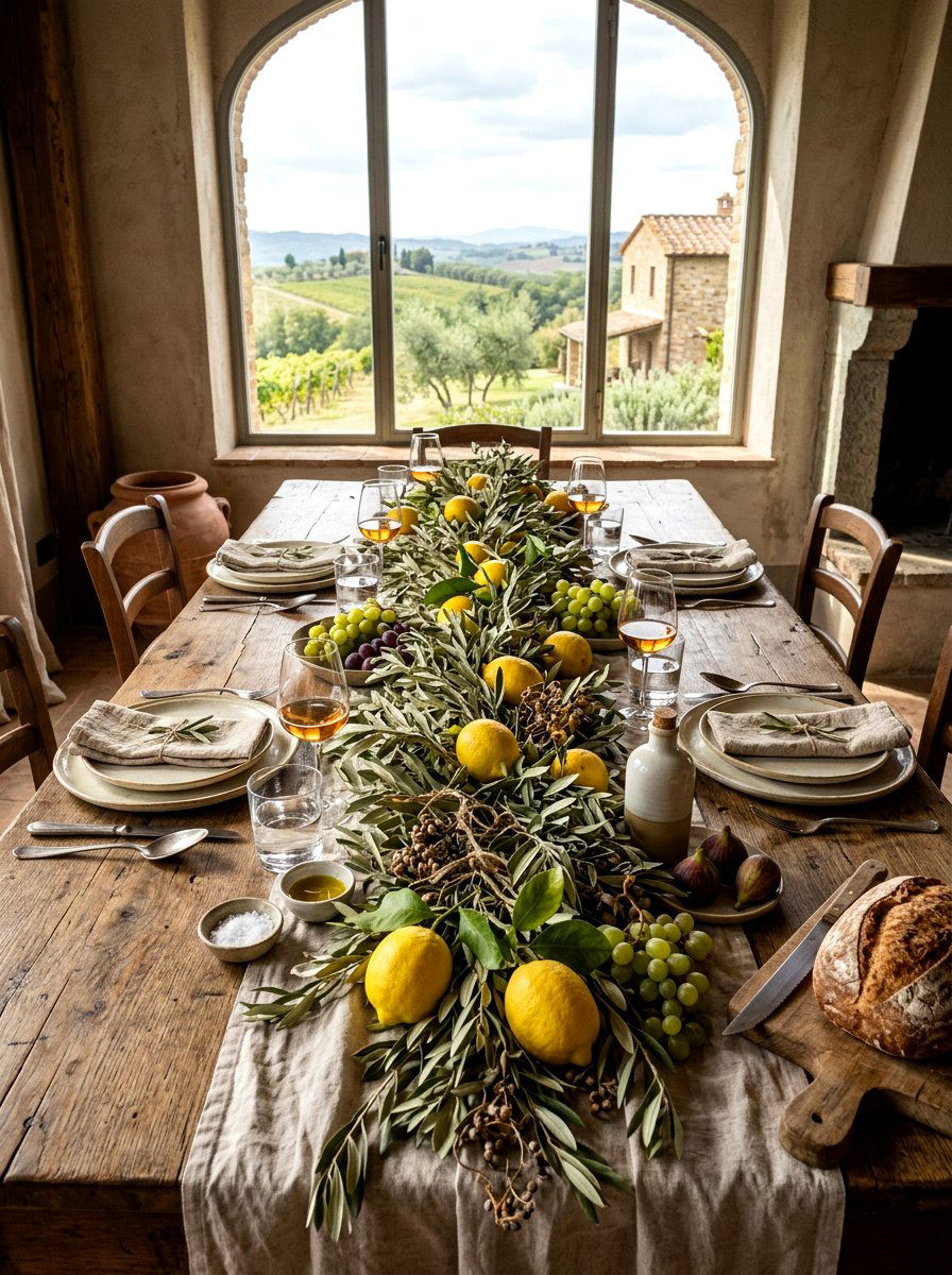 Dried Olive Leaf Garland - 30 lemon and olive summer tablescape ideas