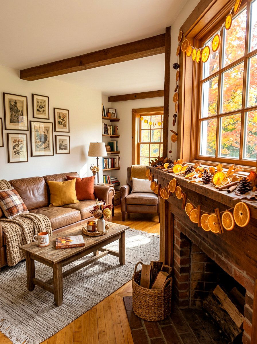Dried Orange Slice Fall Garland - 30 fall mantel styling ideas