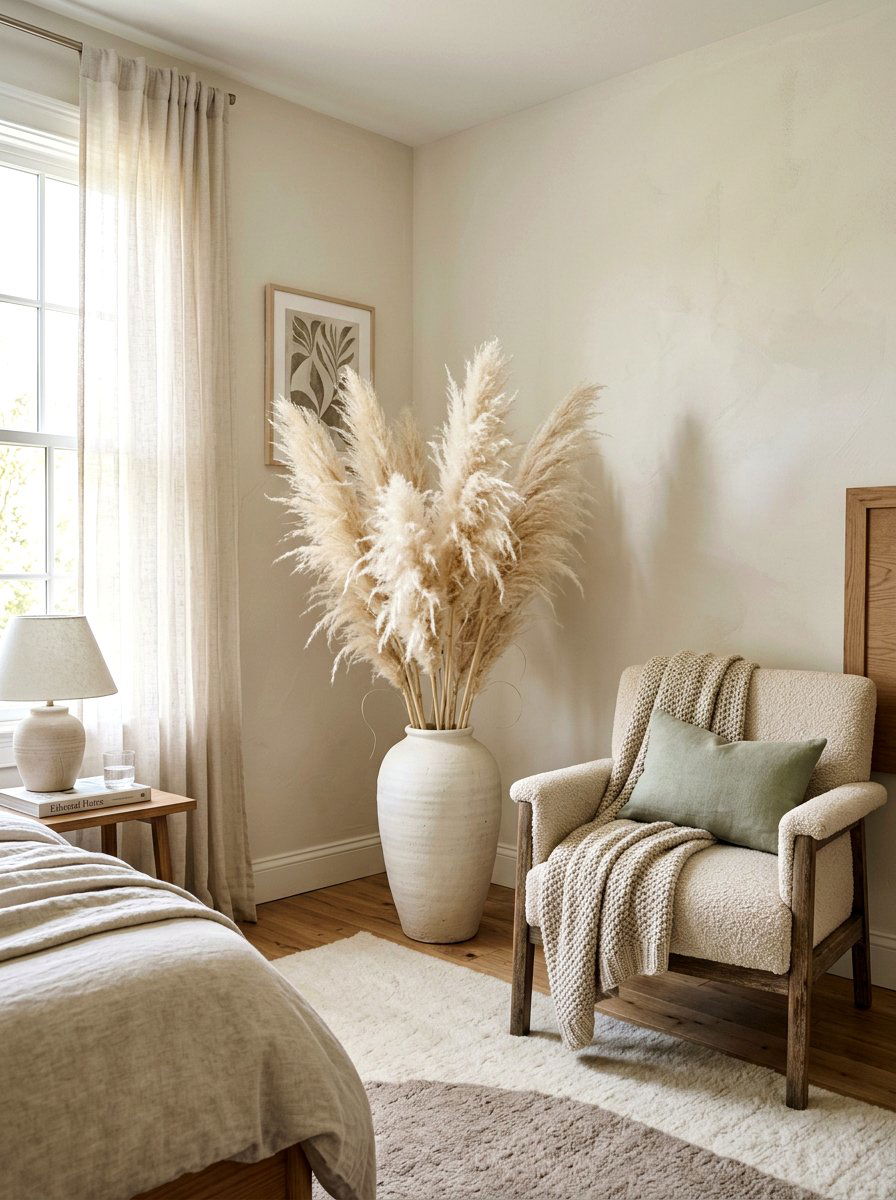 Dried Pampas Grass - 30 earthy bedroom decor ideas