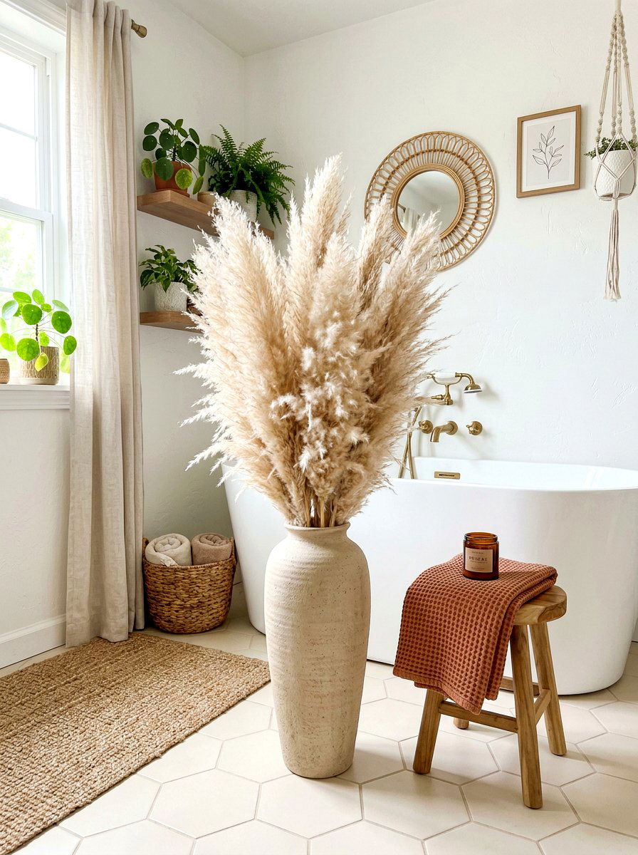 Dried Pampas Grass - 30 winter bathroom styling ideas