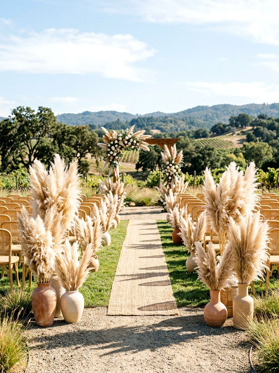 Dried Pampas Grass Arrangement - 30 backyard wedding decor ideas