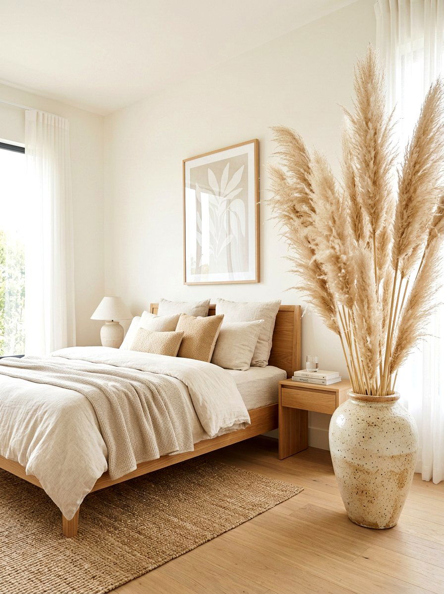 Dried Pampas Grass Decor - 30 earthy minimalist bedroom ideas
