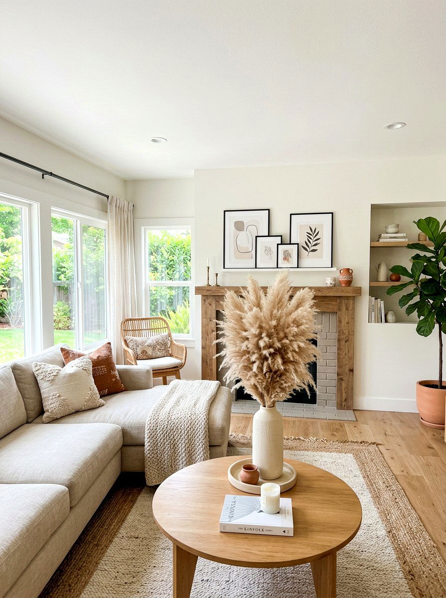 Dried Pampas Grass Display - 30 fall mantel layering ideas