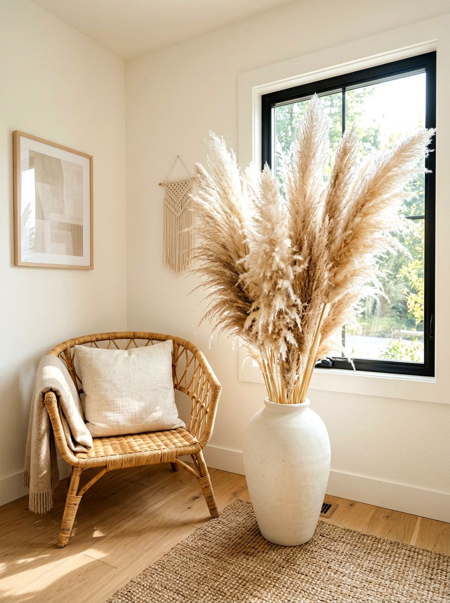 Dried Pampas Grass - 30 boho bedroom ideas