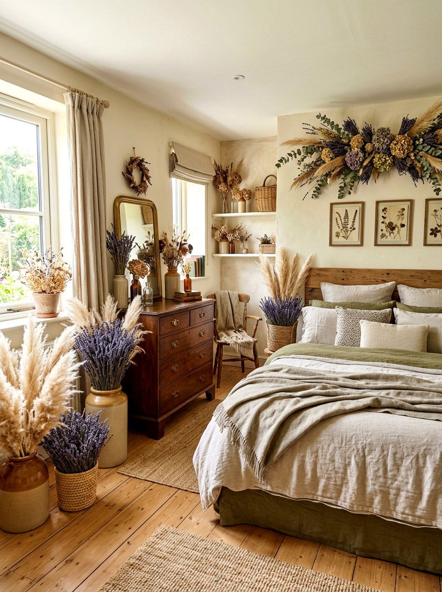 Dried flower bedroom decor - 30 Paris apartment bedroom ideas