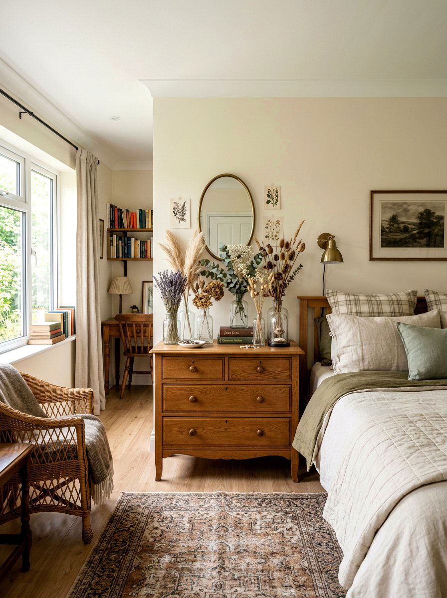 Dried flower display - 30 light academia bedroom ideas