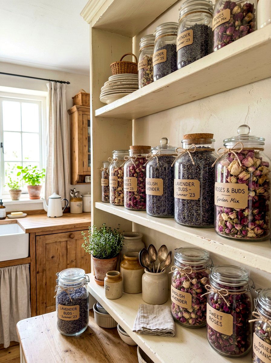 Dried flower jars - 30 coquette kitchen ideas