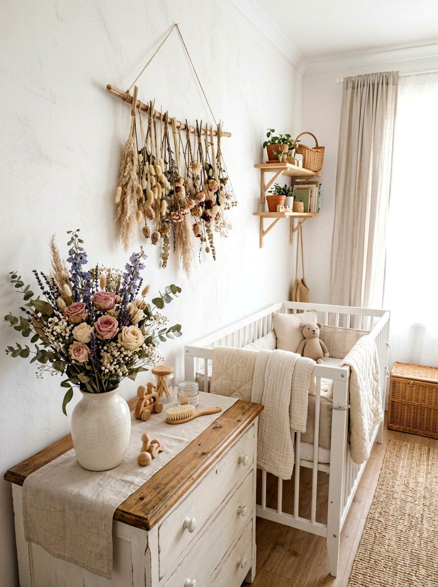 Dried flower nursery - 30 boho nursery ideas