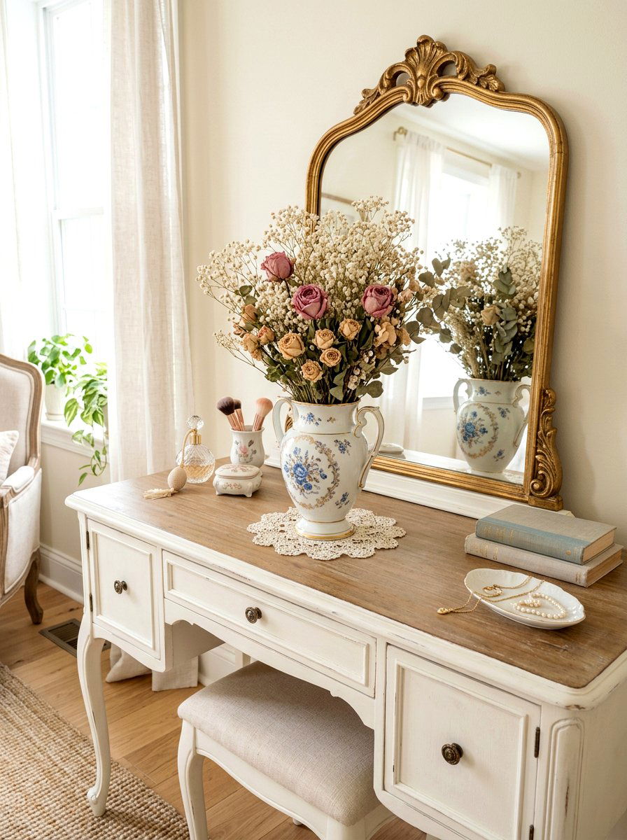 Dried flower vase - 30 coquette vanity ideas