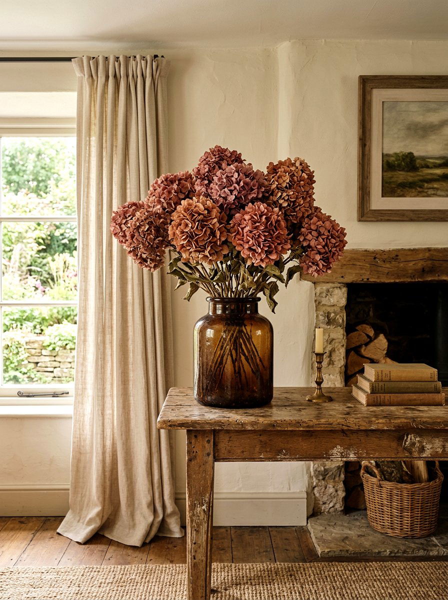 Dried hydrangea display - 30 moody mantel fall ideas