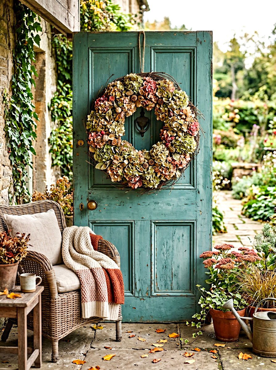 Dried hydrangea fall wreath - 30 fall wreath ideas