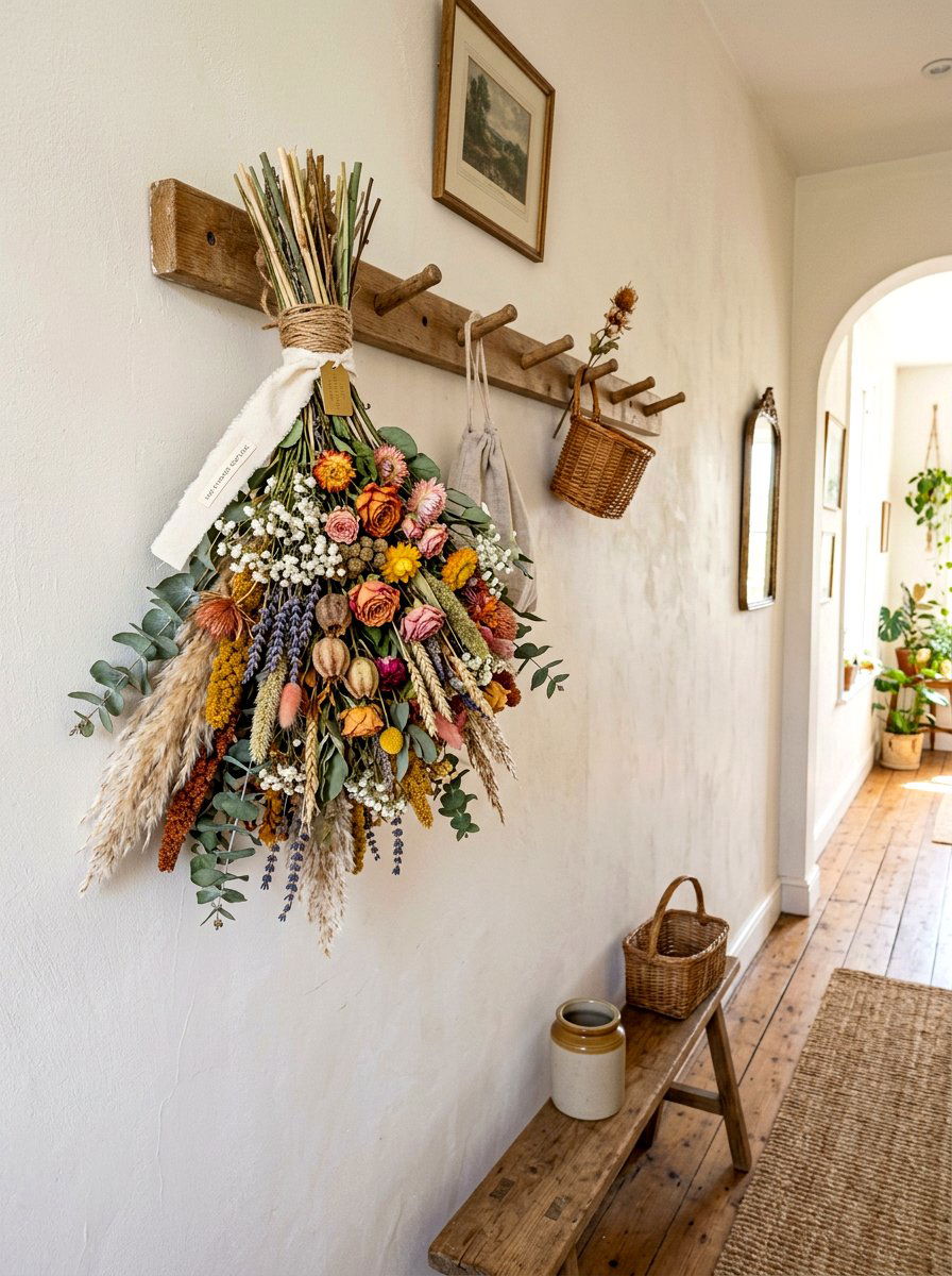 Dried market bouquet on wall - 30 market bouquet decor ideas